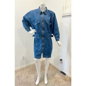 Vintage 1980s Avon Fashions Denim Mini Dress / Size 11/12 / Zipper front
